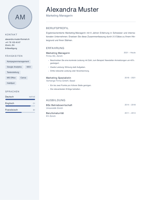 Lebenslauf-Vorlage Schweiz: kostenlos als Word & PDF