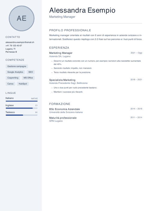Modello di CV svizzero, gratis in Word & PDF