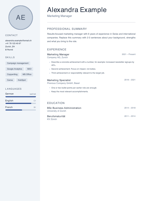 Free Swiss CV template in Word & PDF